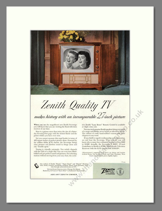 Zenith - Sovereign TV. Vintage Advert 1952 (ref AD68471)