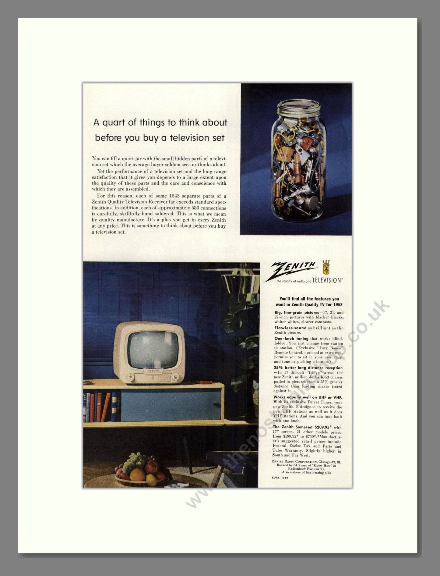 Zenith - Somerset TV. Vintage Advert 1953 (ref AD68475)