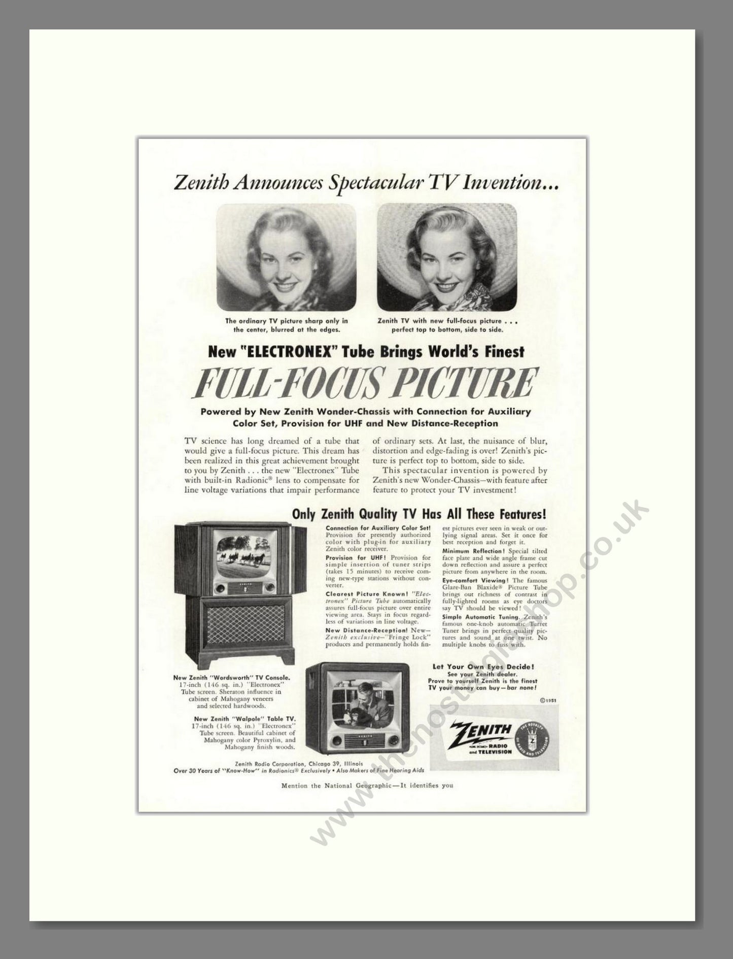 Zenith - Electronex TV Tube. Vintage Advert 1952 (ref AD68477)