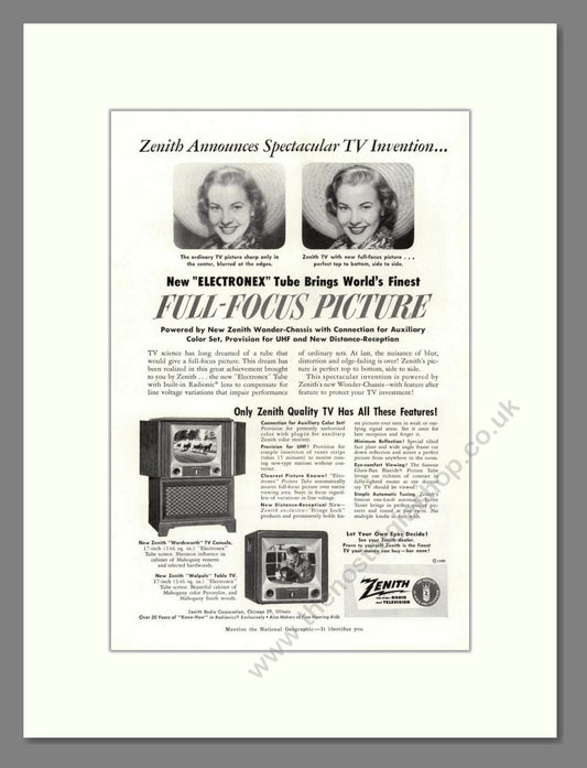 Zenith - Electronex TV Tube. Vintage Advert 1952 (ref AD68477)