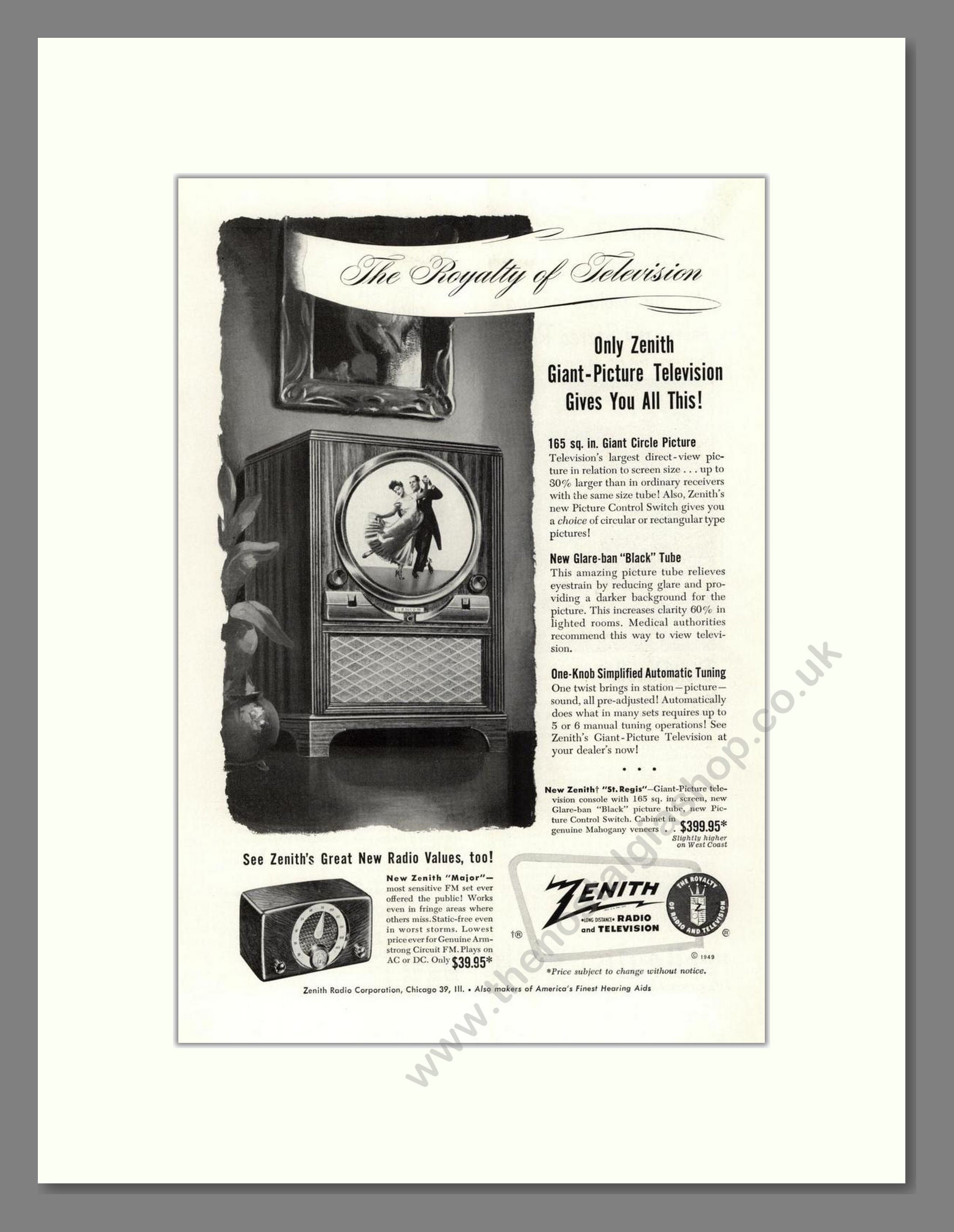 Zenith - Reflection Proof TV Tube. Vintage Advert 1949 (ref AD68480)