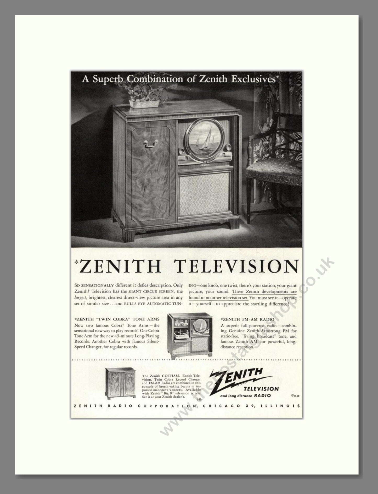 Zenith - St Regis TV. Vintage Advert 1949 (ref AD68481)