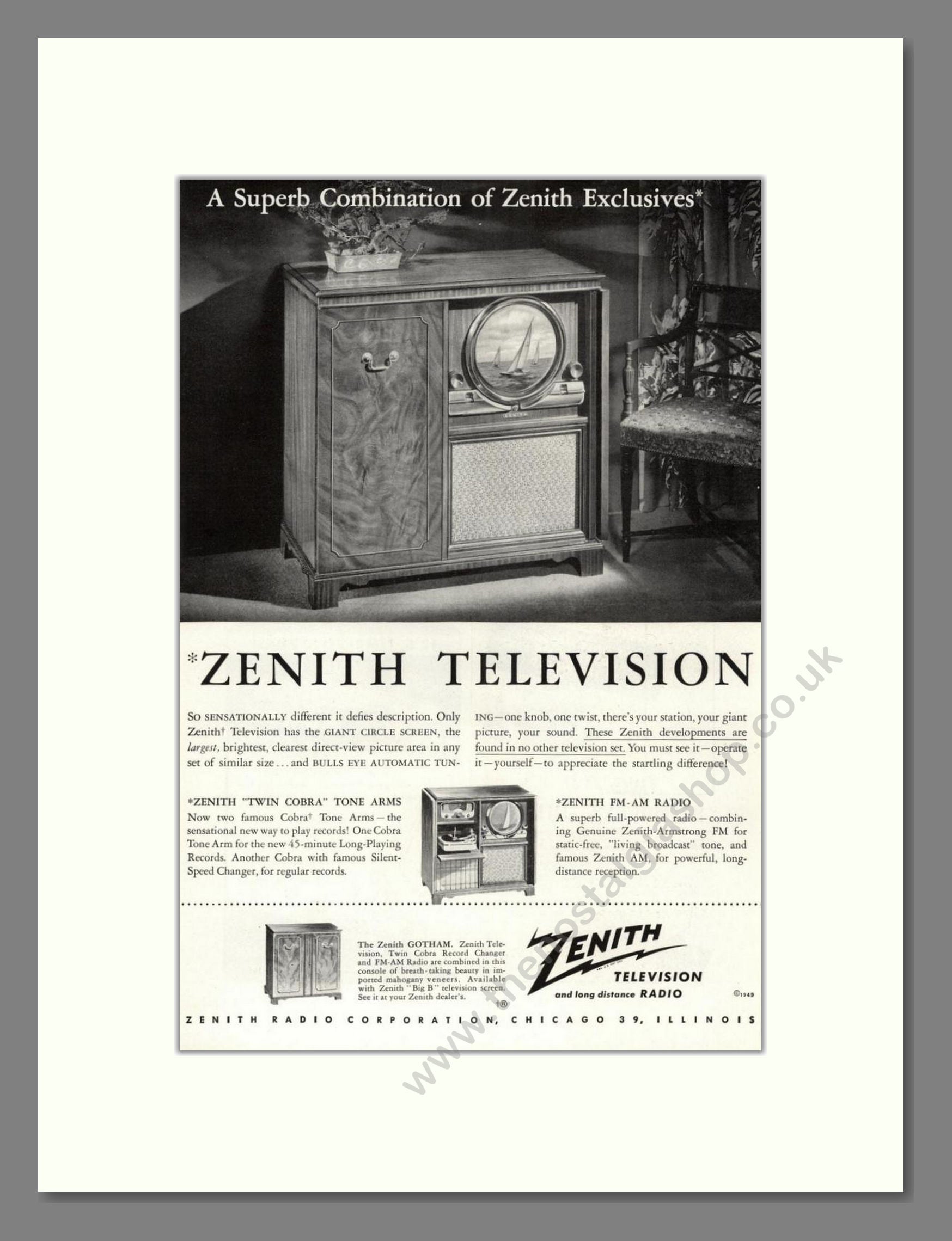 Zenith - St Regis TV. Vintage Advert 1949 (ref AD68481)