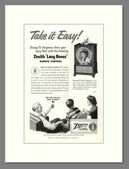 Zenith - Lazy Bones Remote Control. Vintage Advert 1951 (ref AD68482)