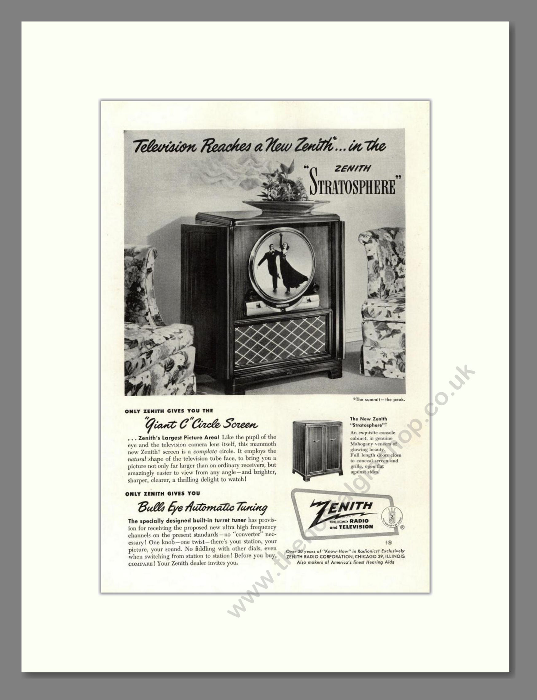 Zenith - Stratosphere TV. Vintage Advert 1949 (ref AD68486)