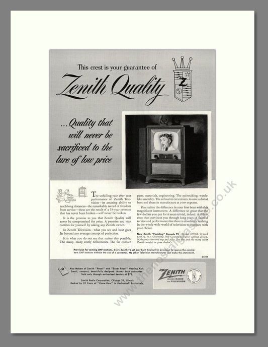 Zenith - Paulding TV. Vintage Advert 1952 (ref AD68489)