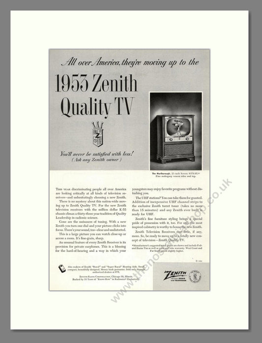 Zenith - Marlborough TV. Vintage Advert 1952 (ref AD68491)