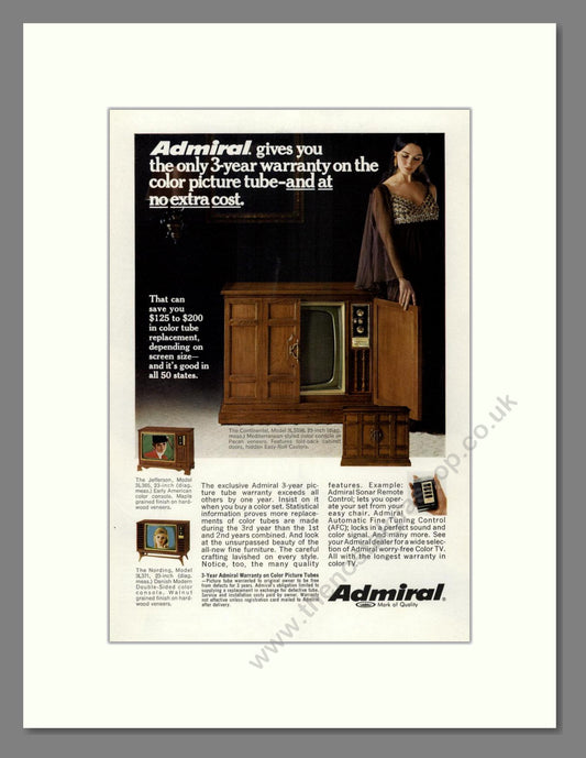 Admiral - Continental / Nording / Jefferson TVs. Vintage Advert 1968 (ref AD68494)