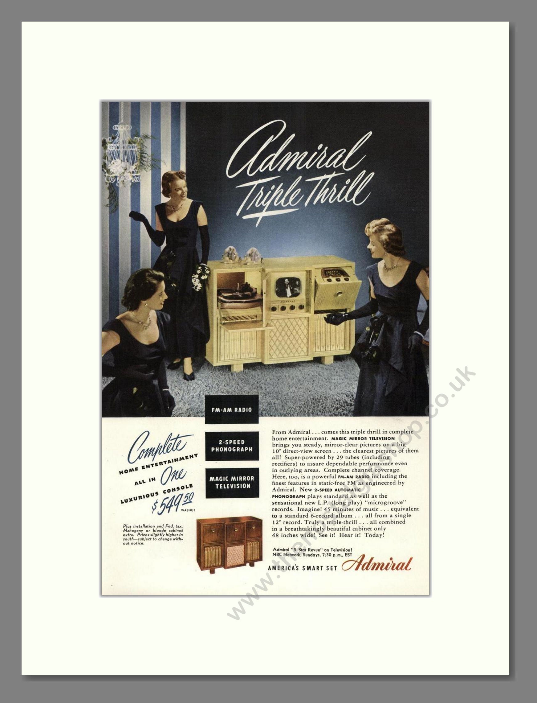 Admiral - 10 Inch TV With Phonograph. Vintage Advert 1948 (ref AD68496)