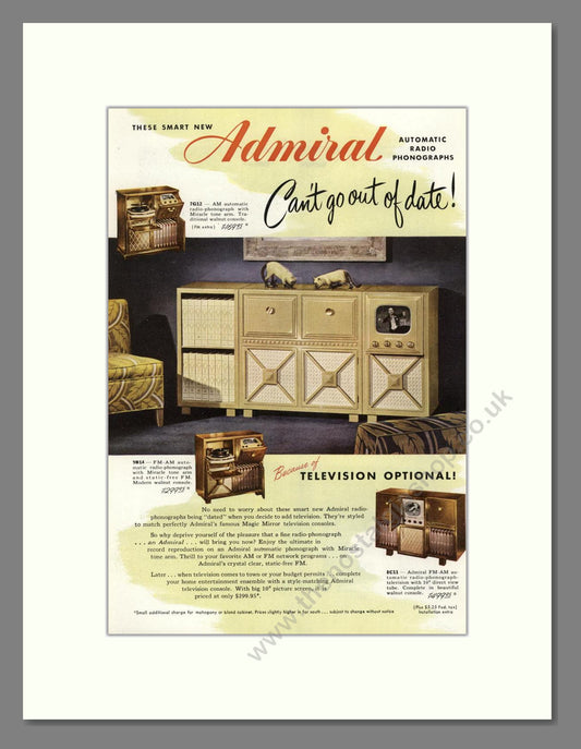 Admiral - 10 Inch TV With Phonograph. Vintage Advert 1948 (ref AD68497)