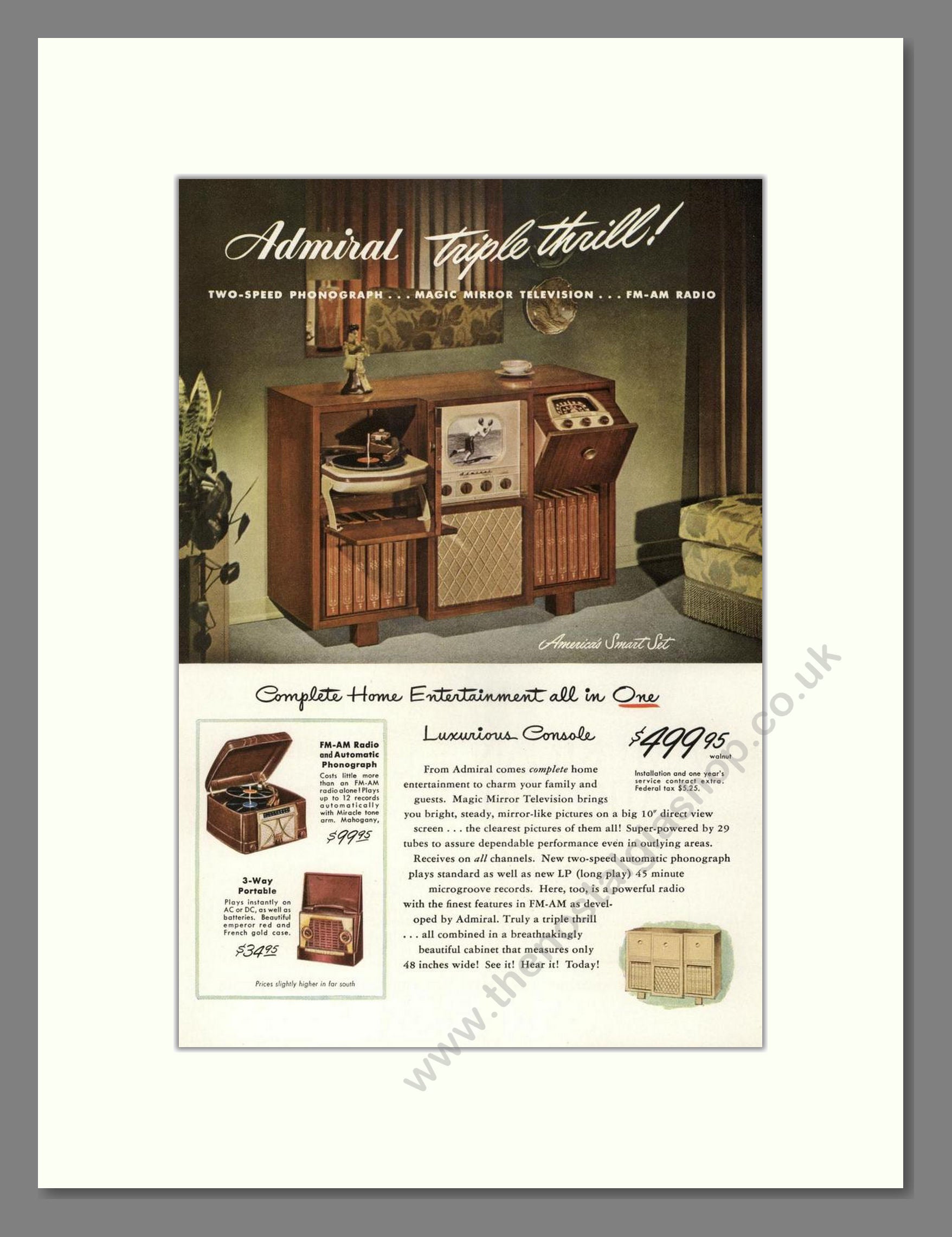 Admiral - 10 Inch TV With Phonograph. Vintage Advert 1948 (ref AD68498)