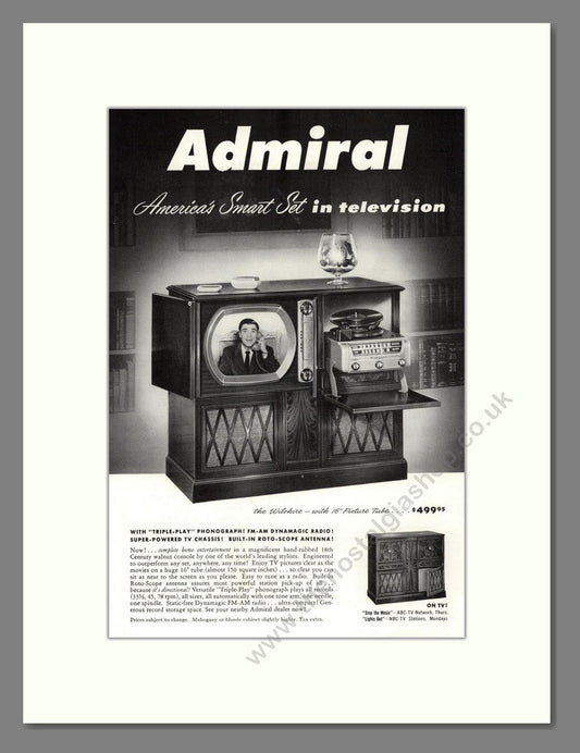 Admiral - 16 Inch TV With Phonograph. Vintage Advert 1950 (ref AD68501)