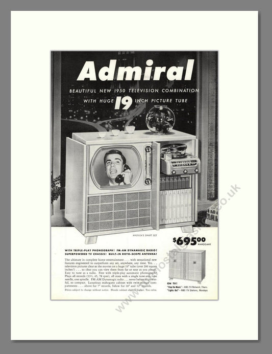 Admiral - 19 Inch TV With Phonograph. Vintage Advert 1950 (ref AD68503)