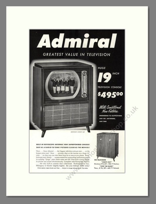 Admiral - 19 Inch TV. Vintage Advert 1950 (ref AD68504)