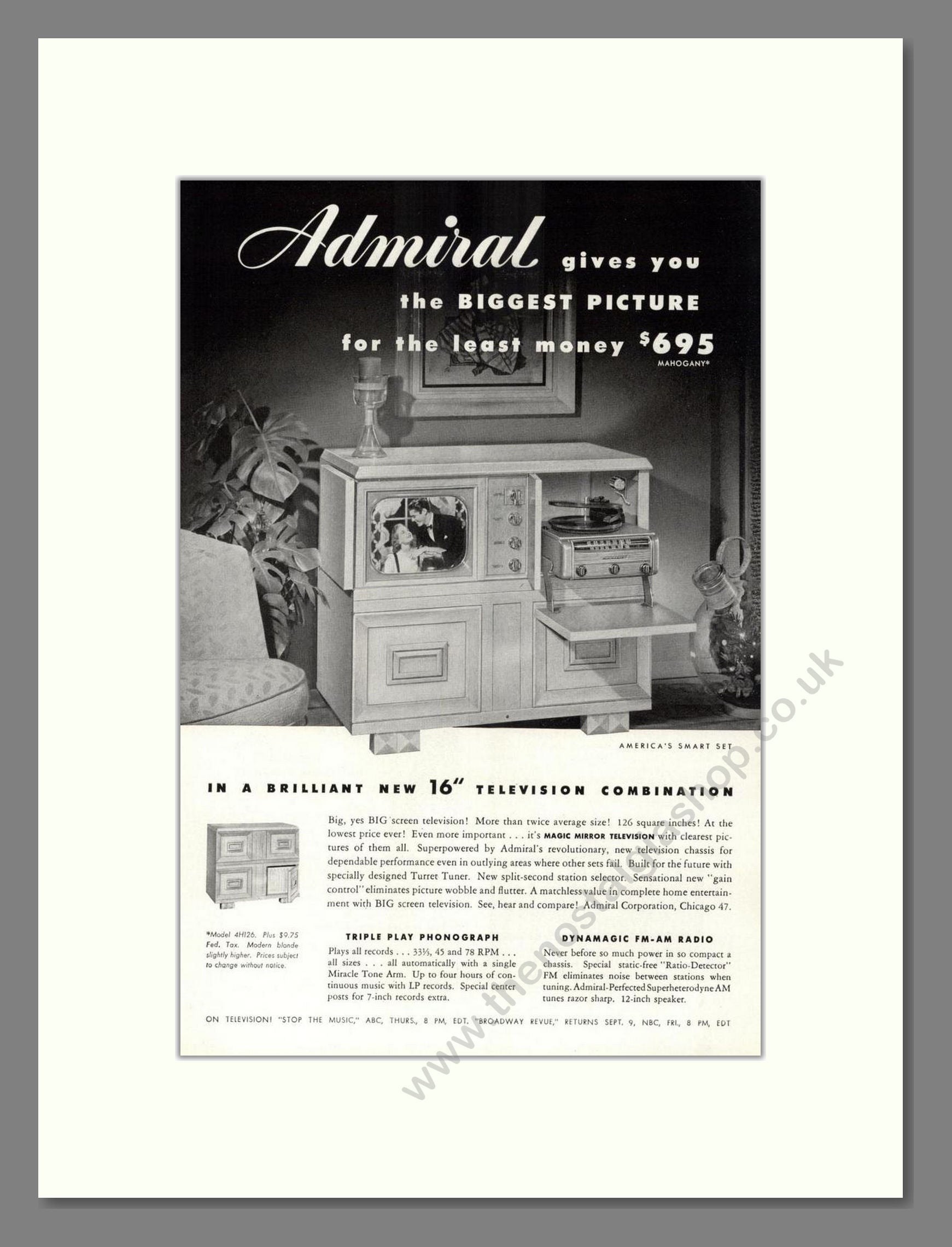 Admiral - Magic Mirror TV. Vintage Advert 1949 (ref AD68506)