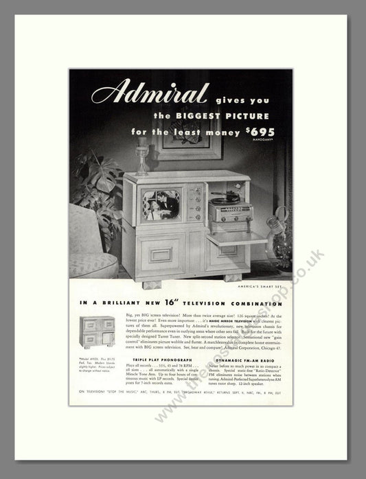 Admiral - Magic Mirror TV. Vintage Advert 1949 (ref AD68506)