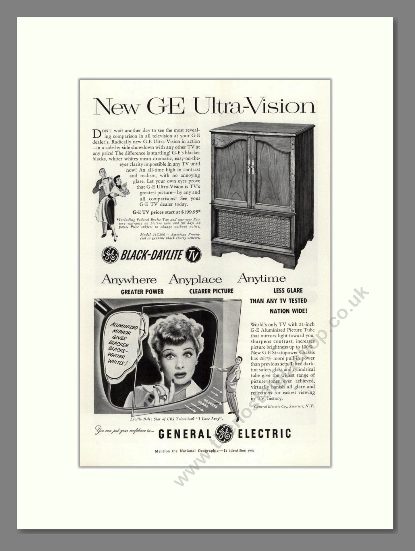General Electric - Black Daylite. Vintage Advert 1952 (ref AD68525)