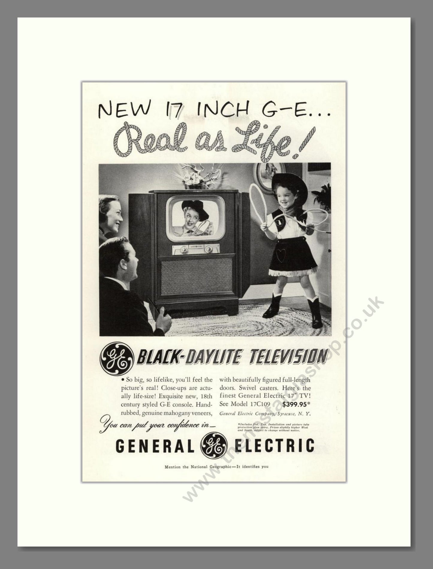 General Electric - Black Daylite. Vintage Advert 1951 (ref AD68526)