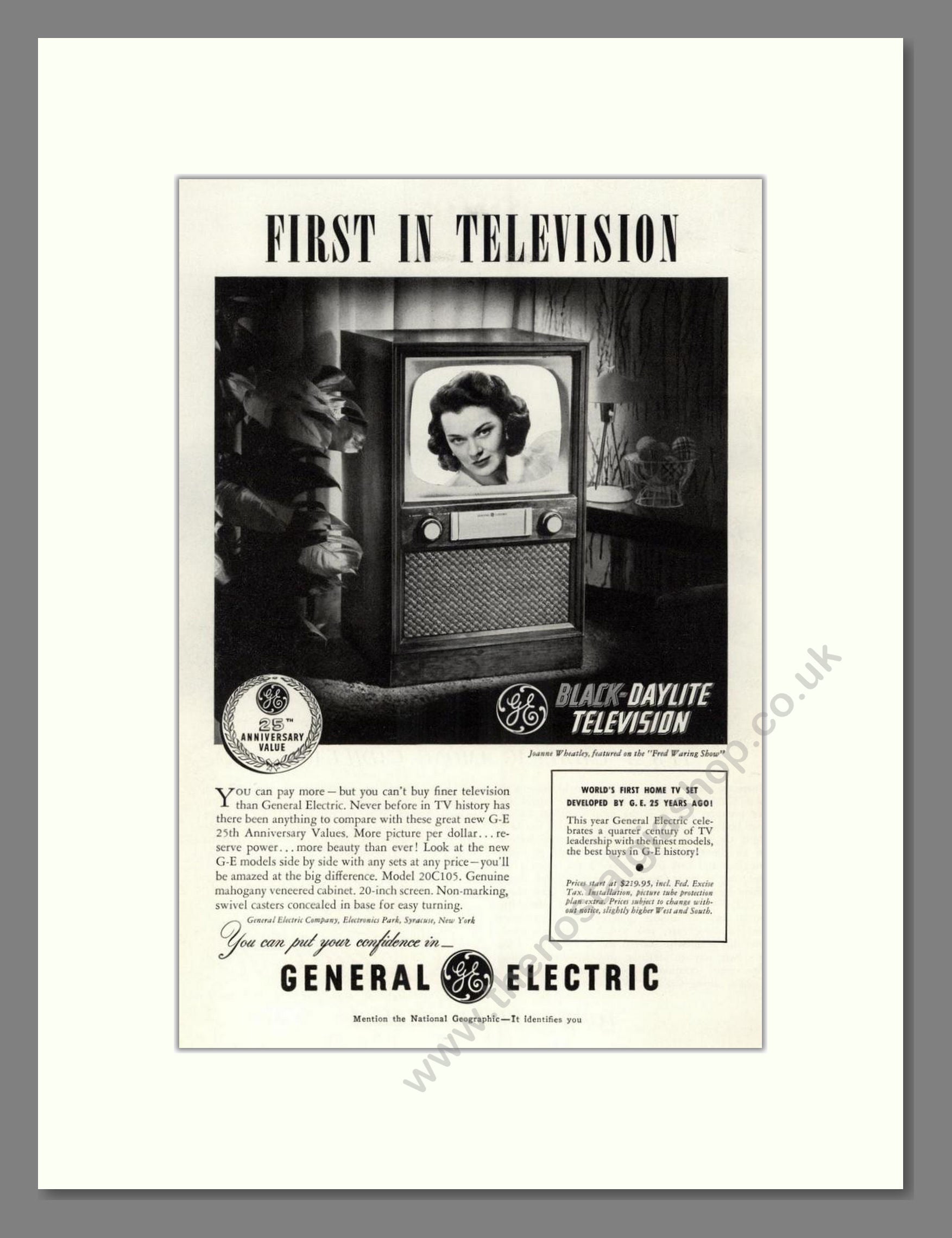 General Electric - Black Daylite. Vintage Advert 1952 (ref AD68529)