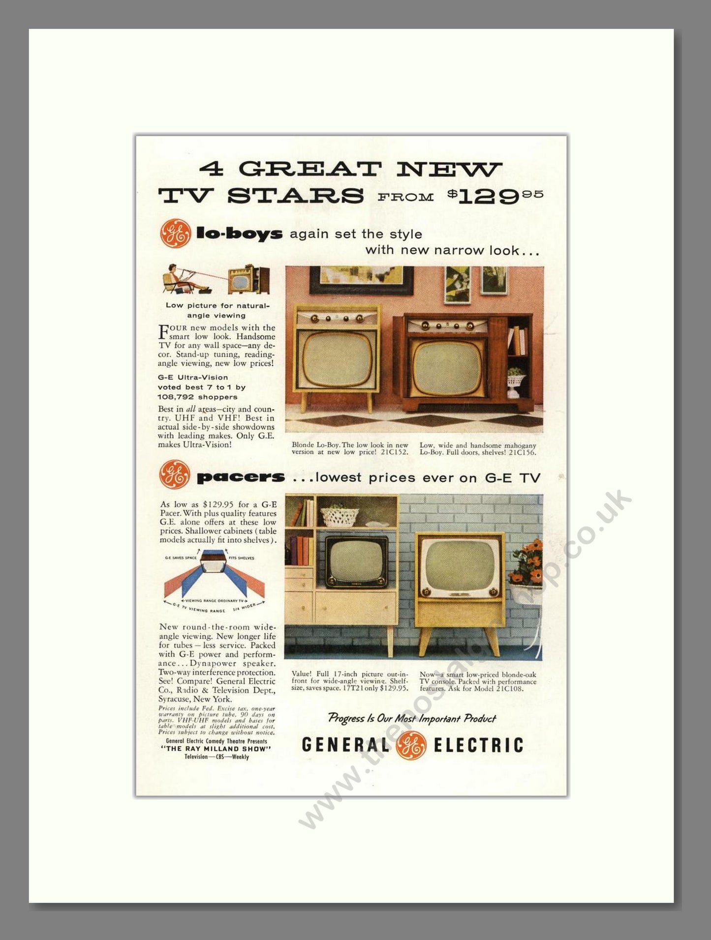General Electric - Lo-boys / Pacer TVs. Vintage Advert 1955 (ref AD68534)