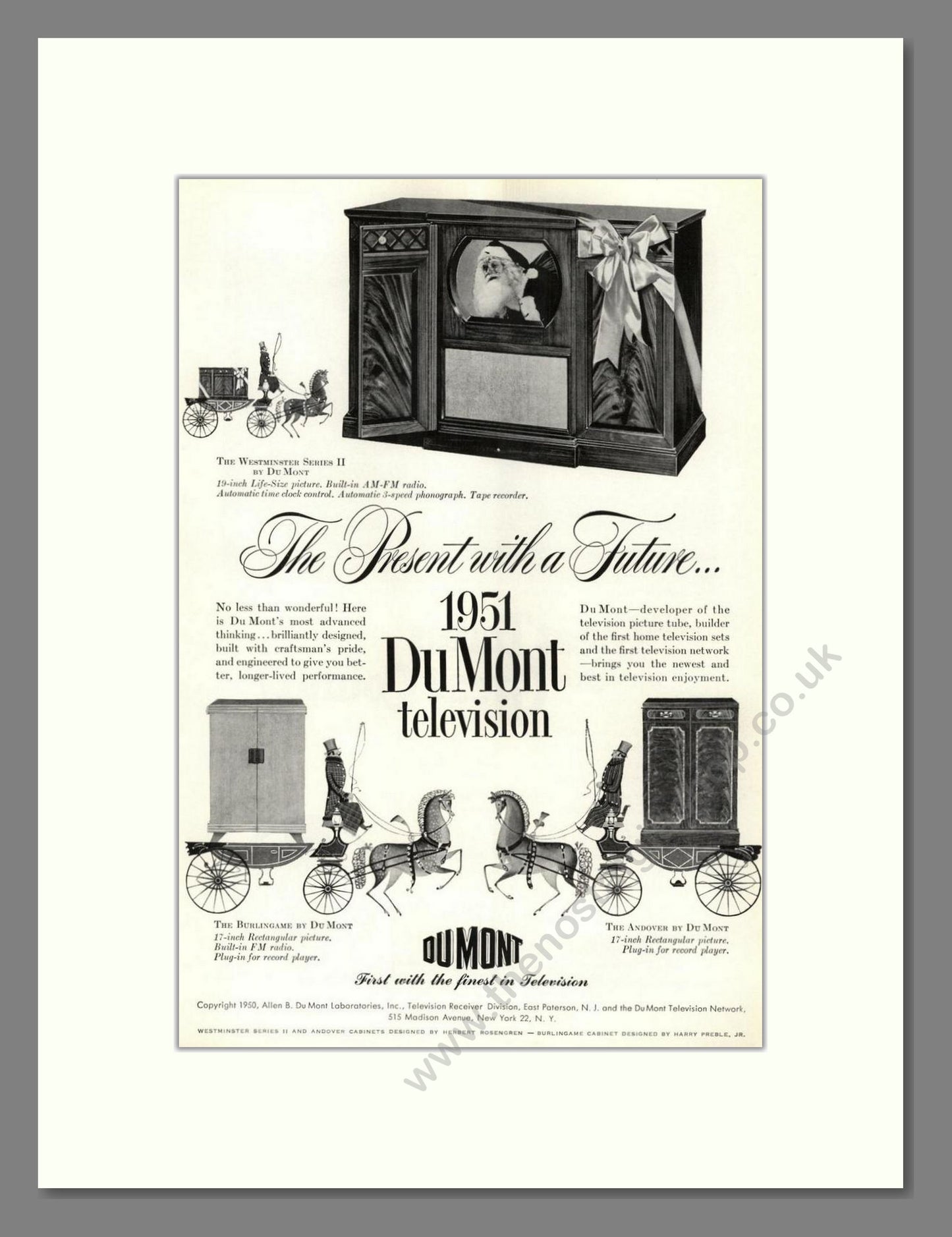 Dumont - Westminster / Buringame / Andover TV. Vintage Advert 1951 (ref AD68544)