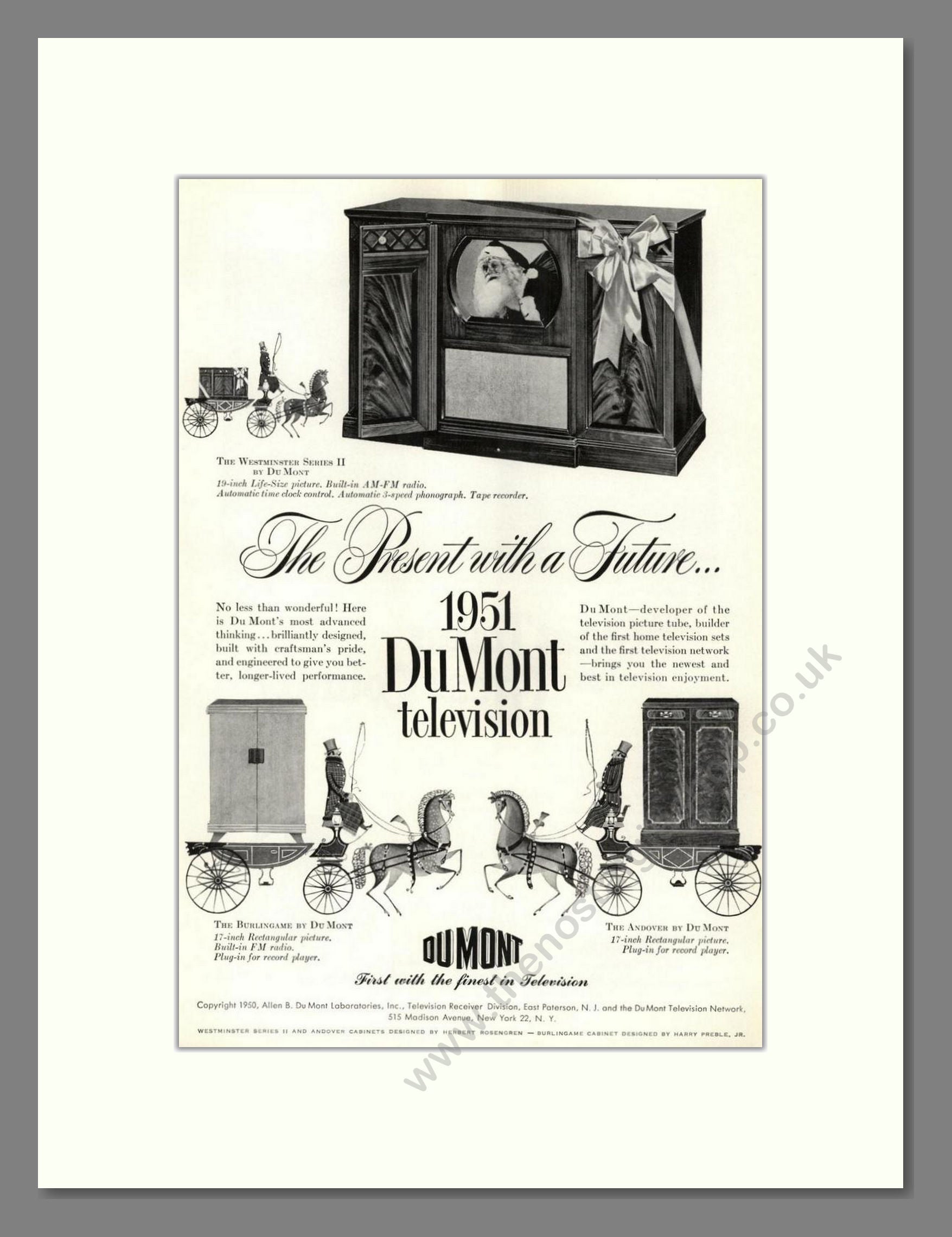 Dumont - Westminster / Buringame / Andover TV. Vintage Advert 1951 (ref AD68544)