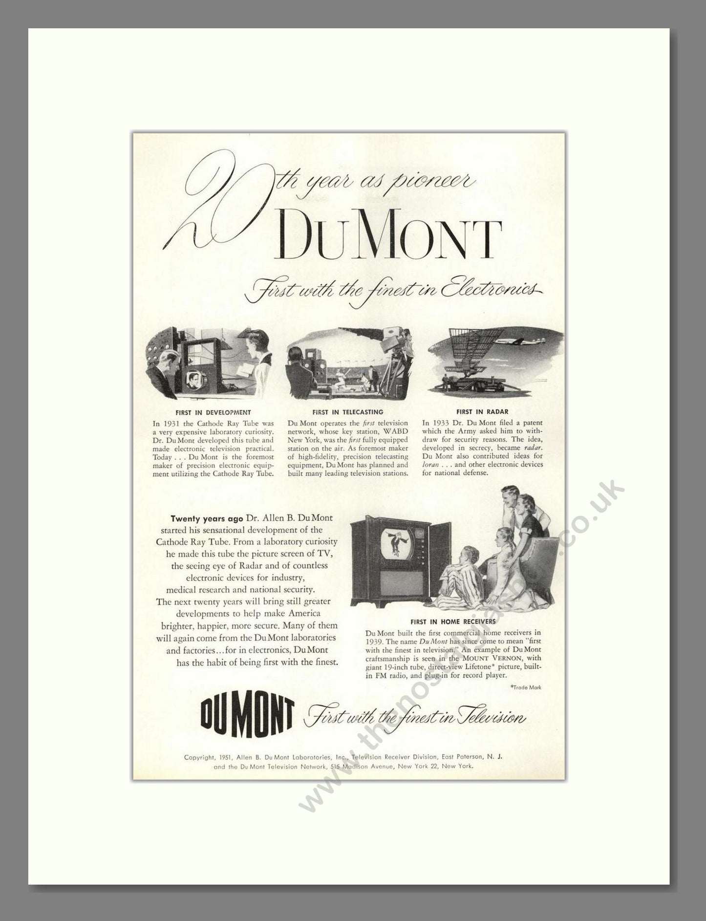 Dumont - TV Firsts. Vintage Advert 1951 (ref AD68551)
