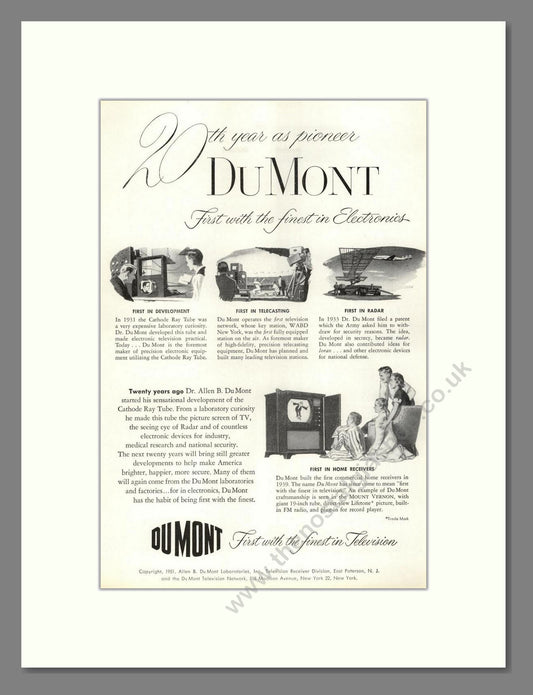 Dumont - TV Firsts. Vintage Advert 1951 (ref AD68551)