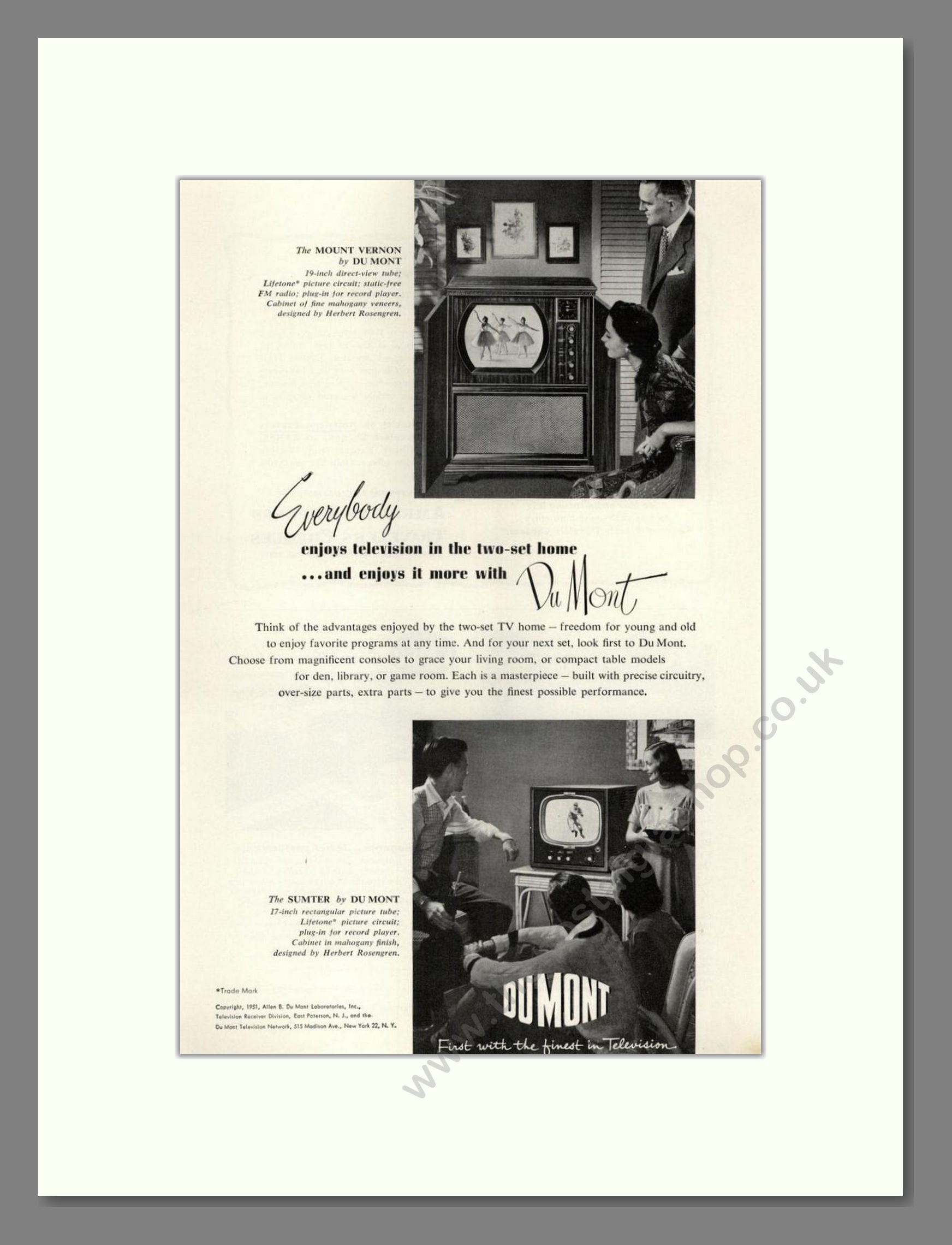 Dumont - Vernon / Sumter TV. Vintage Advert 1951 (ref AD68554)