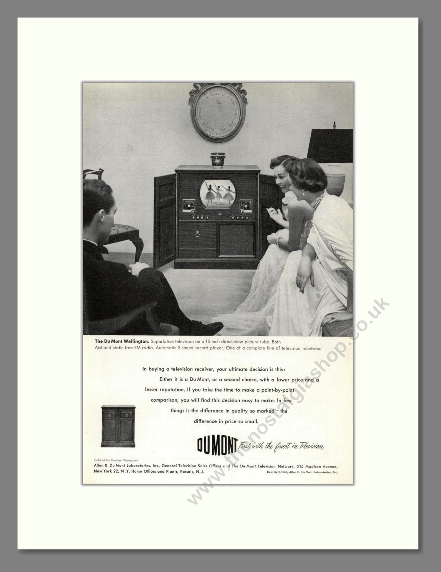 Dumont - Wellington TV. Vintage Advert 1950 (ref AD68555)