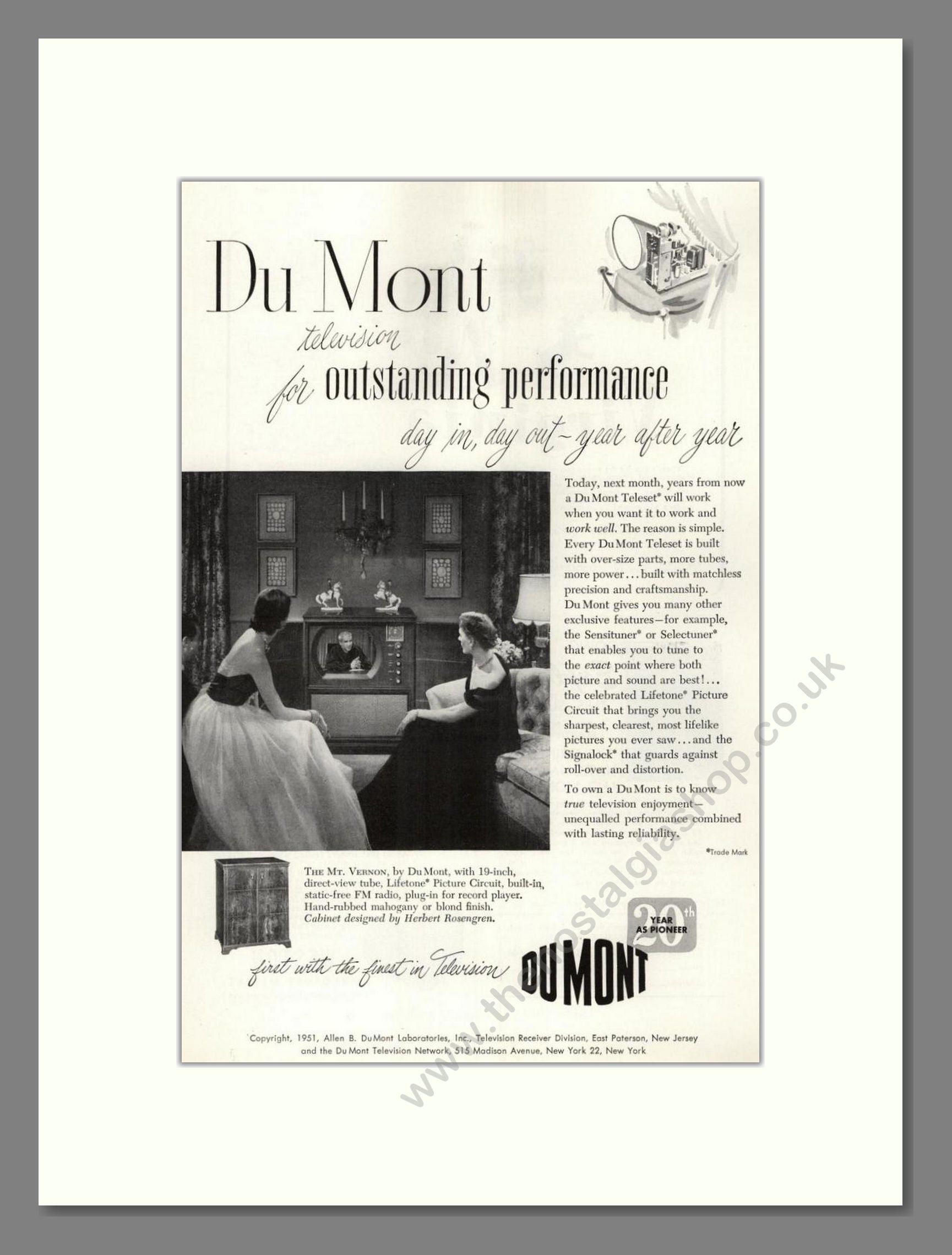 Dumont - Mt Vernon TV. Vintage Advert 1951 (ref AD68565)