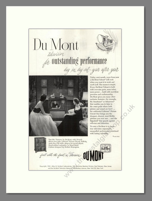 Dumont - Mt Vernon TV. Vintage Advert 1951 (ref AD68565)