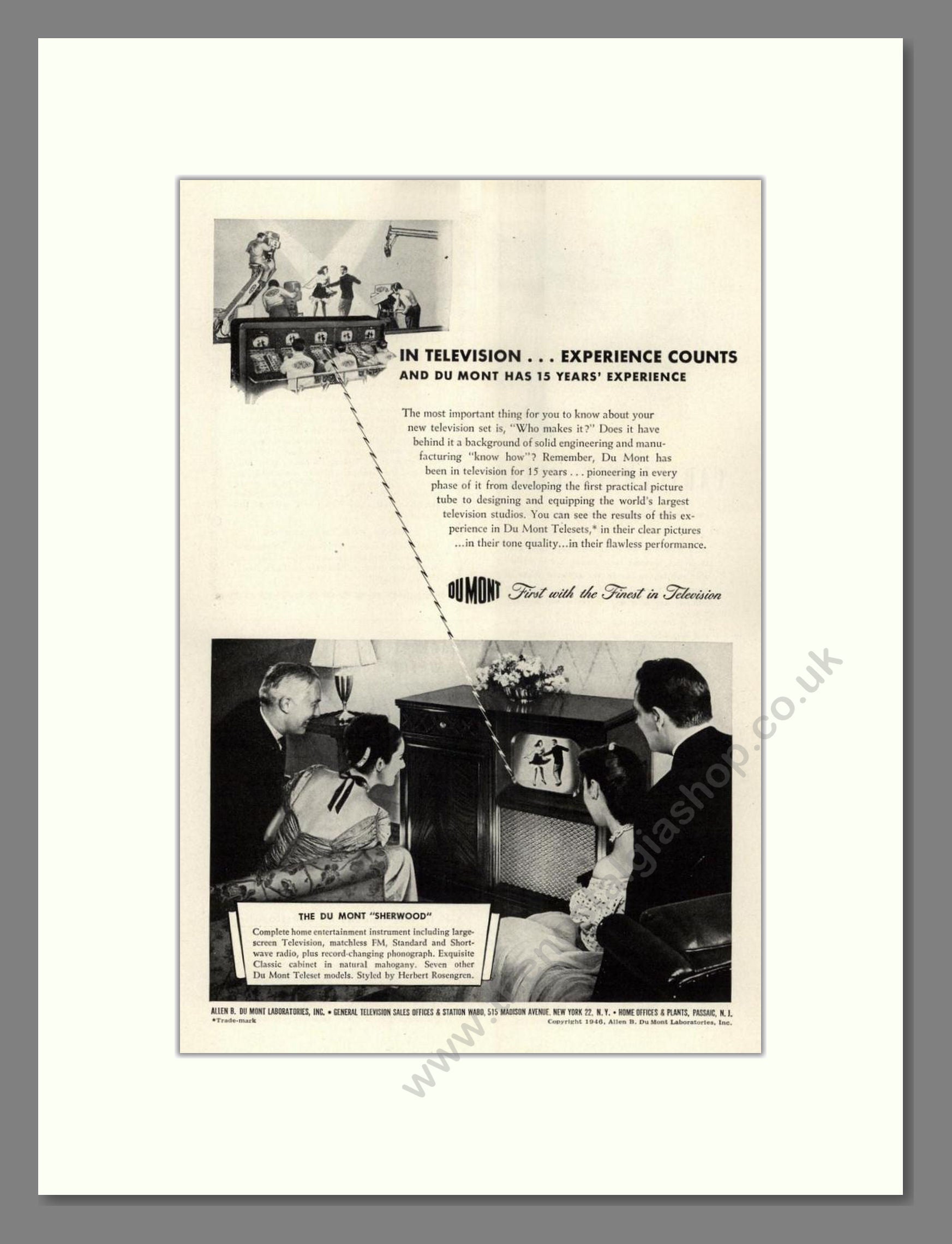 Dumont - Sherwood TV. Vintage Advert 1947 (ref AD68566)