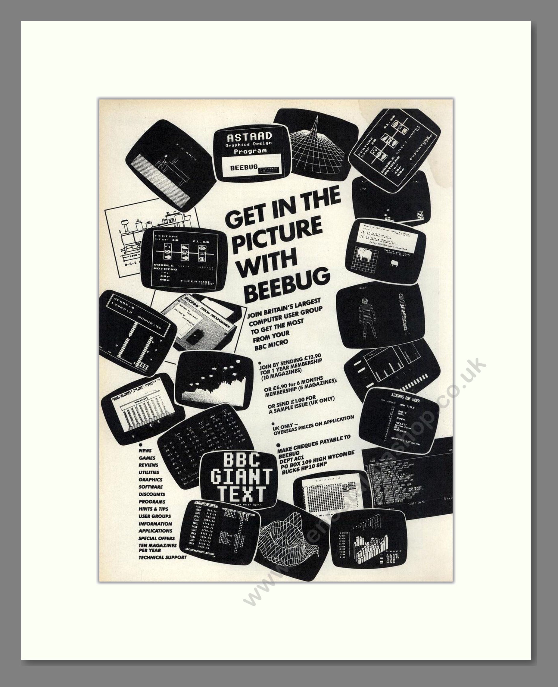 Beebug - Computer User Group. Vintage Advert 1986 (ref AD68600)