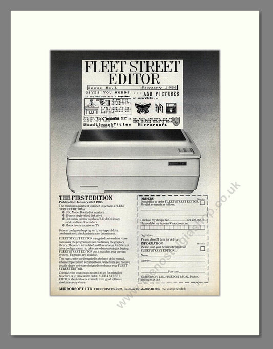 Mirrorsoft - Fleet Street Editor. Vintage Advert 1986 (ref AD68606)