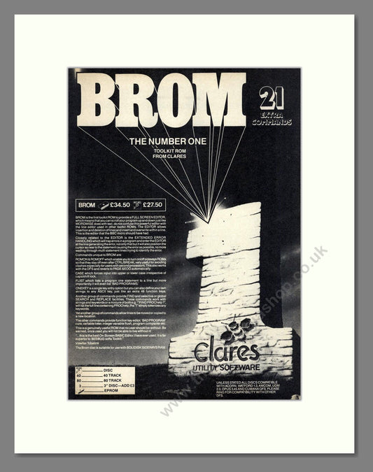 Brom - Clares Utility Software. Vintage Advert 1985 (ref AD68613)