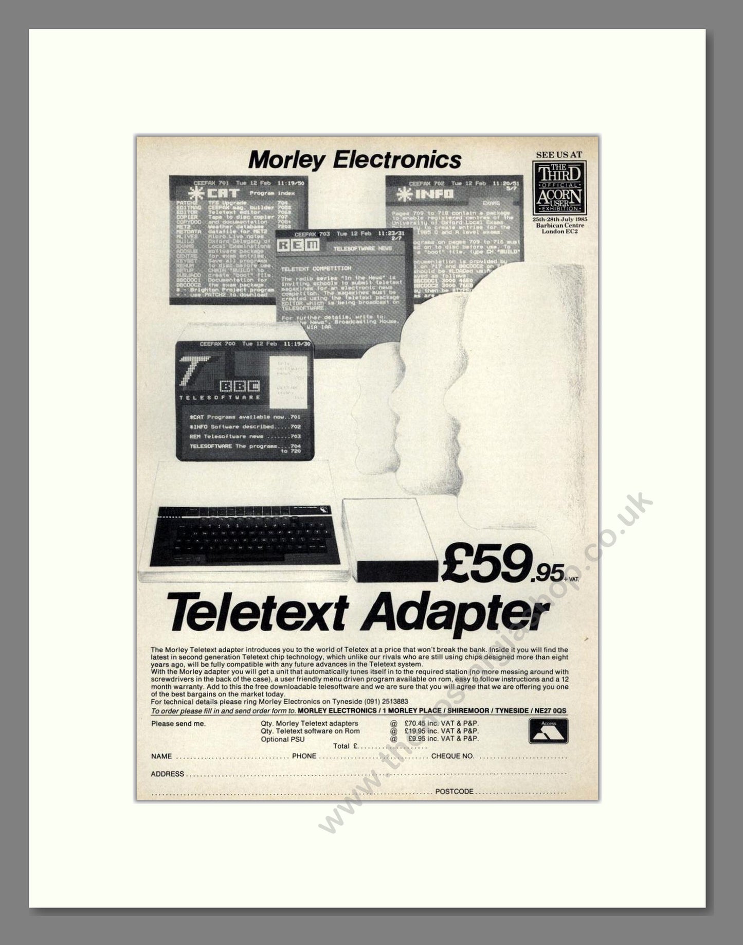 Teletext Adaptor - From Morley Electronics. Vintage Advert 1985 (ref AD68614)
