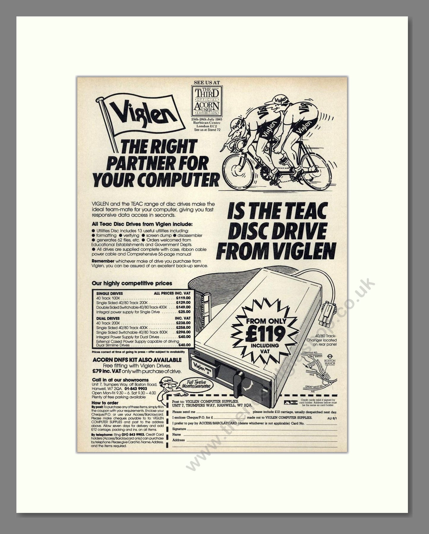 Viglen - TEAC Disc Drive. Vintage Advert 1985 (ref AD68615)