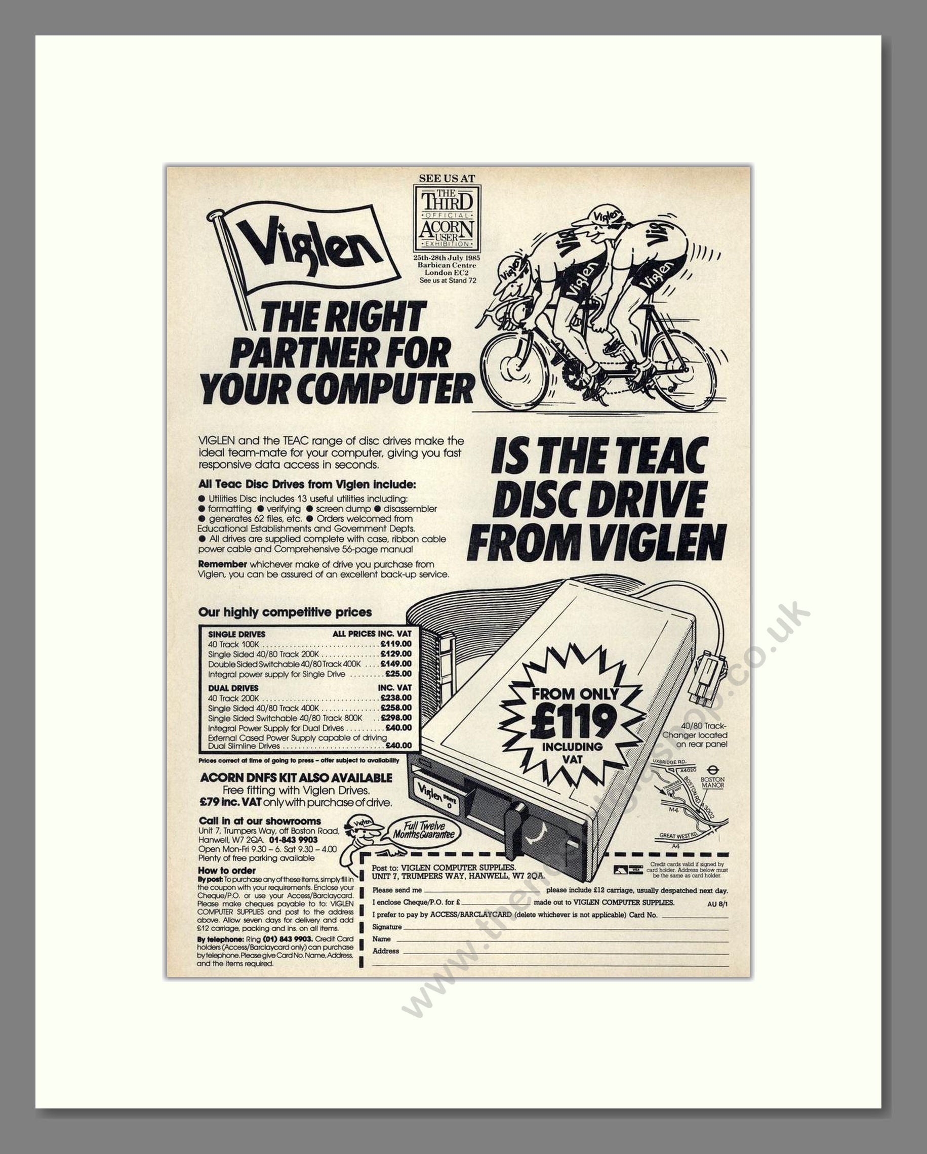 Viglen - TEAC Disc Drive. Vintage Advert 1985 (ref AD68615)