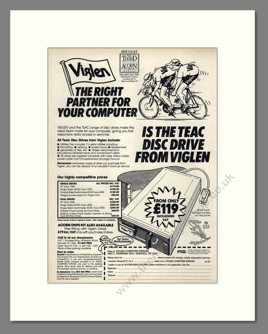 Viglen - TEAC Disc Drive. Vintage Advert 1985 (ref AD68615)