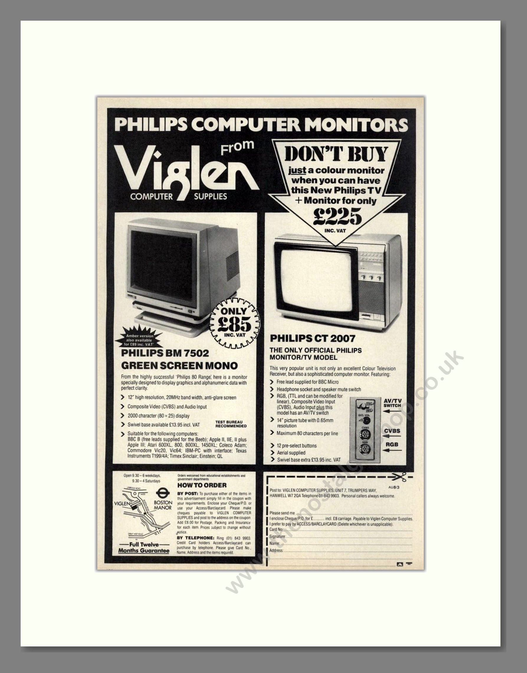 Viglen - Philips Monitors. Vintage Advert 1985 (ref AD68617)