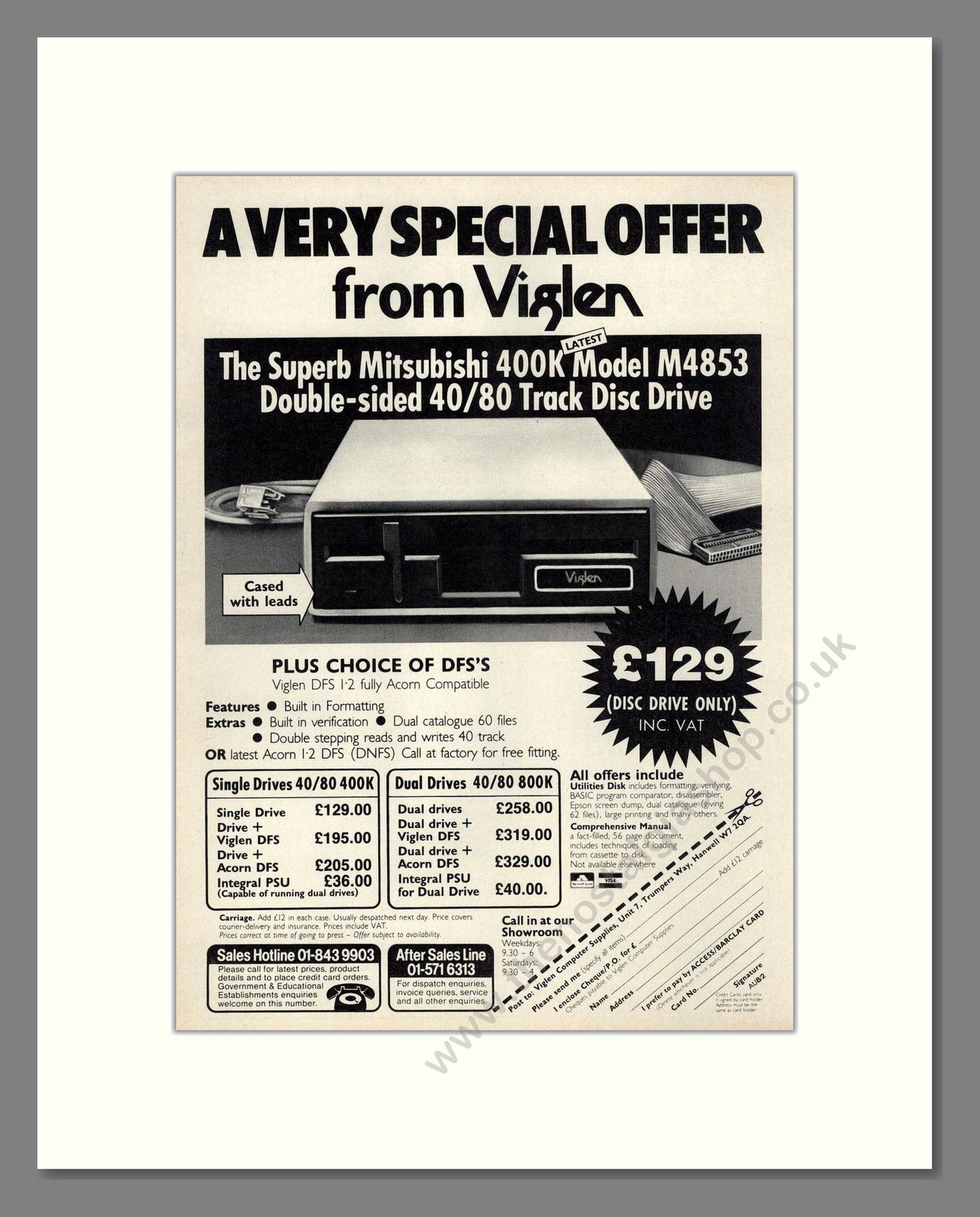 Viglen - Mitsubishi M4853 Disc Drive. Vintage Advert 1985 (ref AD68618)