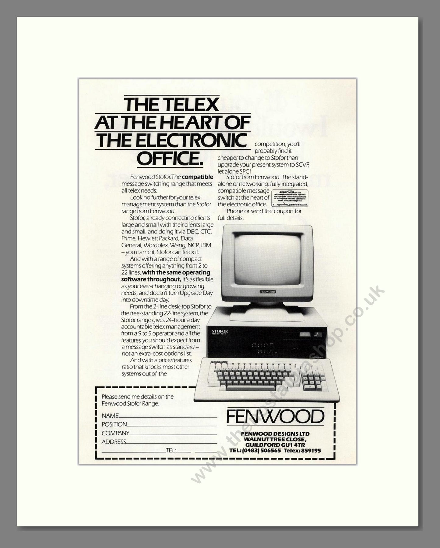 Fenwood - Stofor Computer. Vintage Advert 1985 (ref AD68619)