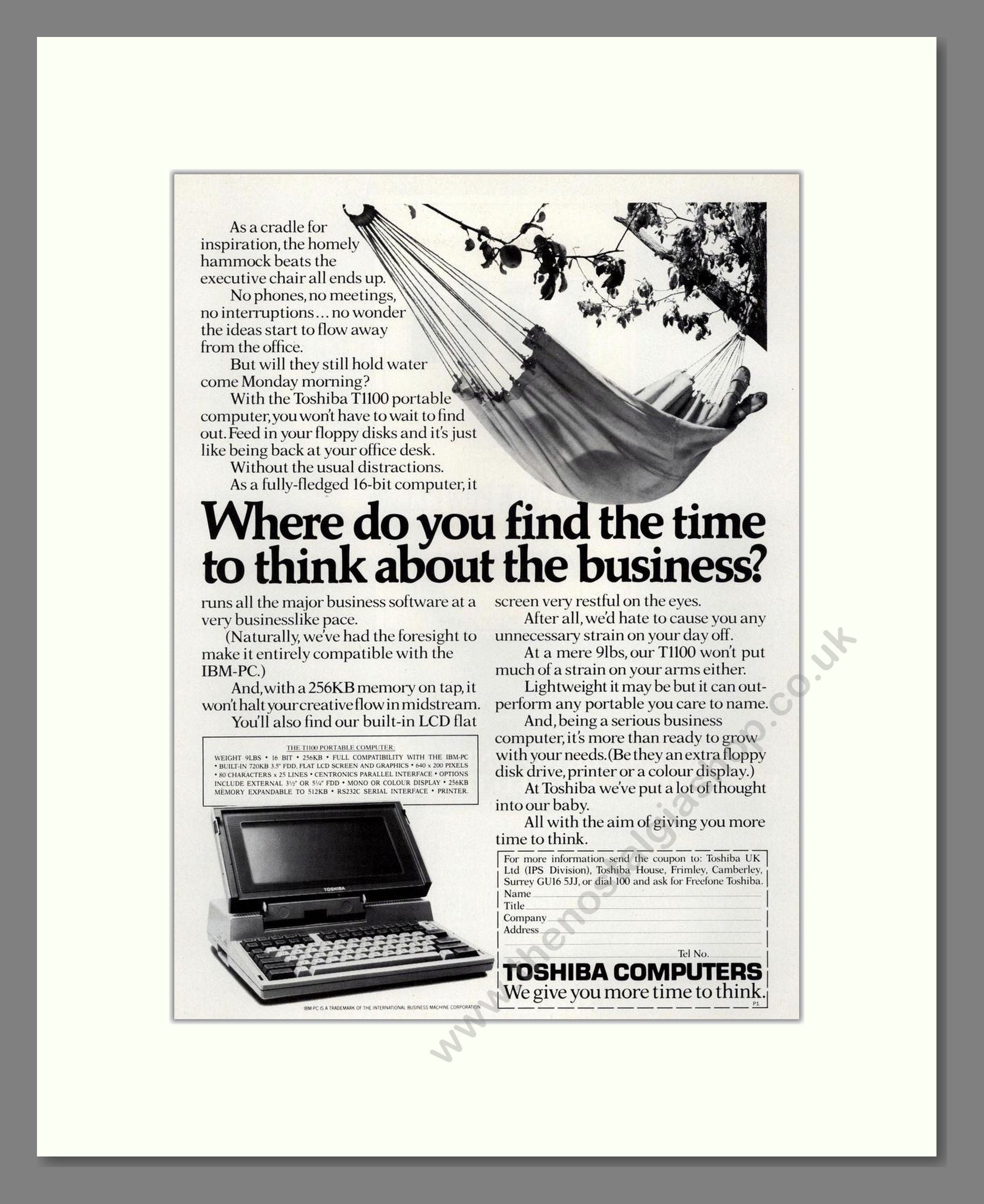 Toshiba - Laptop. Vintage Advert 1985 (ref AD68621)