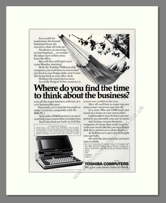 Toshiba - Laptop. Vintage Advert 1985 (ref AD68621)