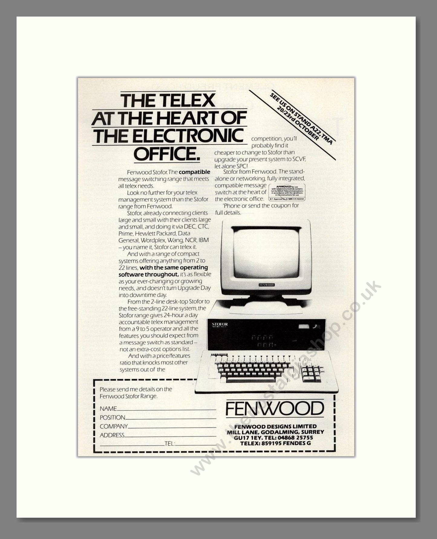 Fenwood - Stofor Computer. Vintage Advert 1985 (ref AD68622)