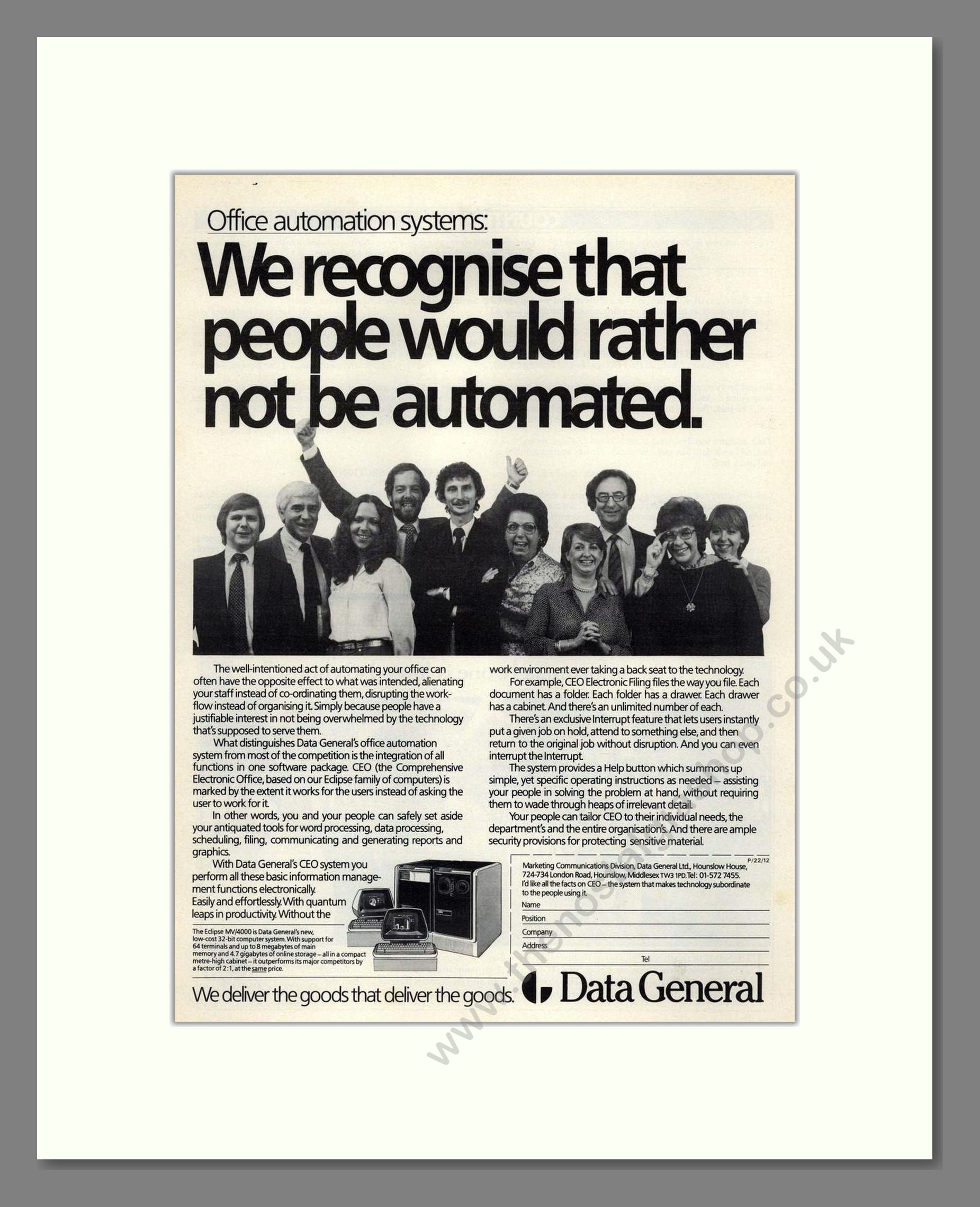Data General - Office Automation. Vintage Advert 1982 (ref AD68623)