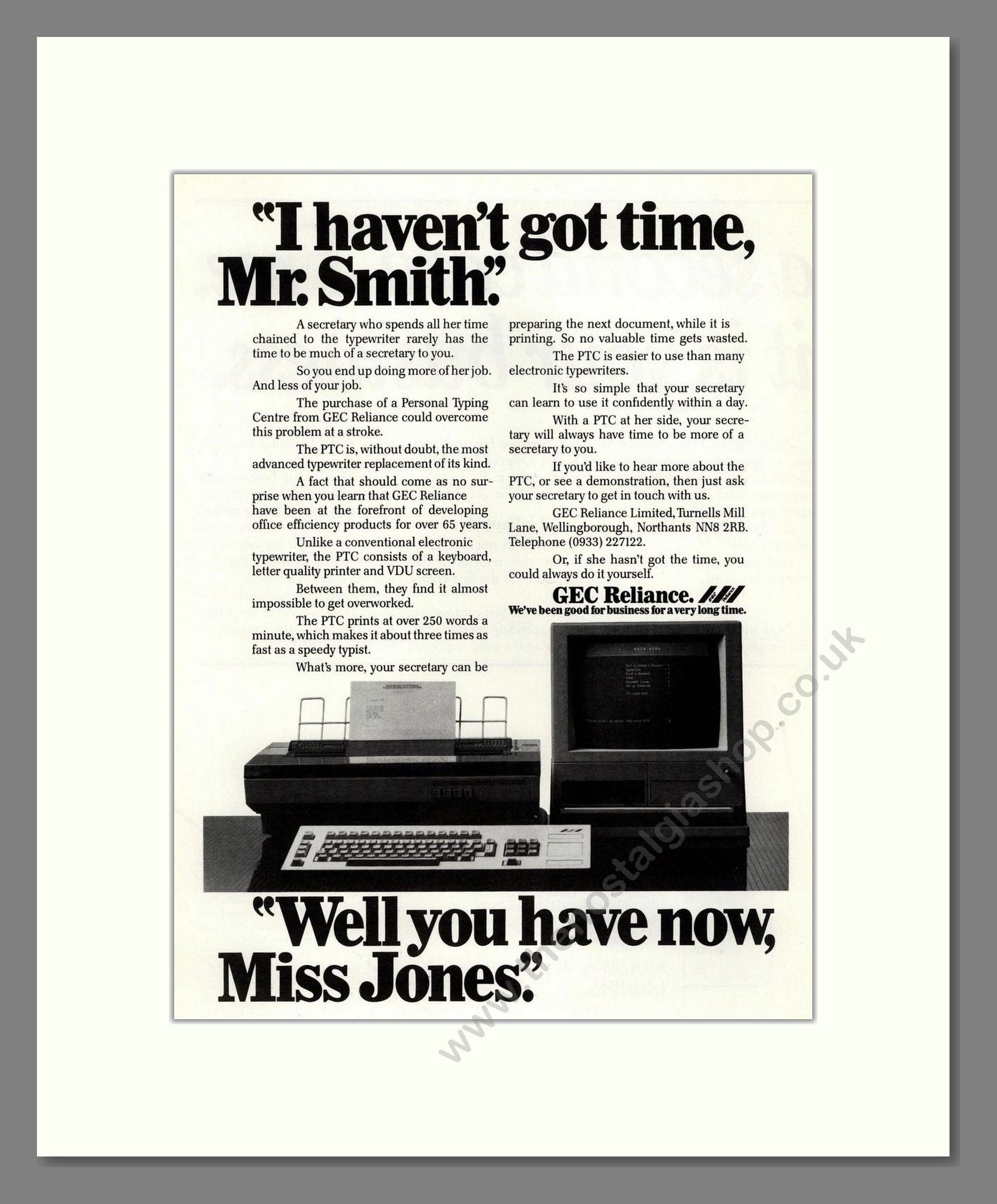 GEC Reliance - Personal Typing Centre. Vintage Advert 1985 (ref AD68631)