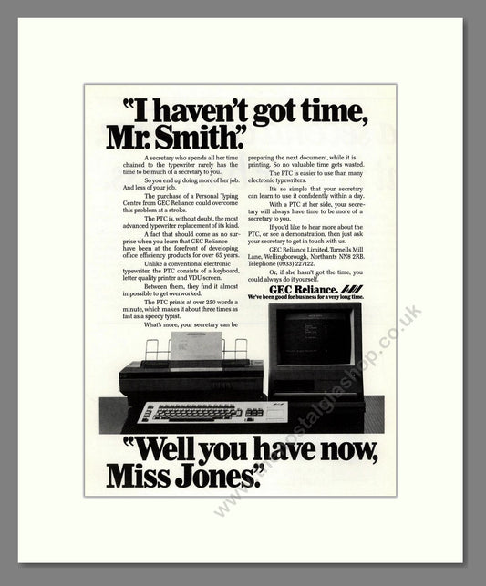 GEC Reliance - Personal Typing Centre. Vintage Advert 1985 (ref AD68631)