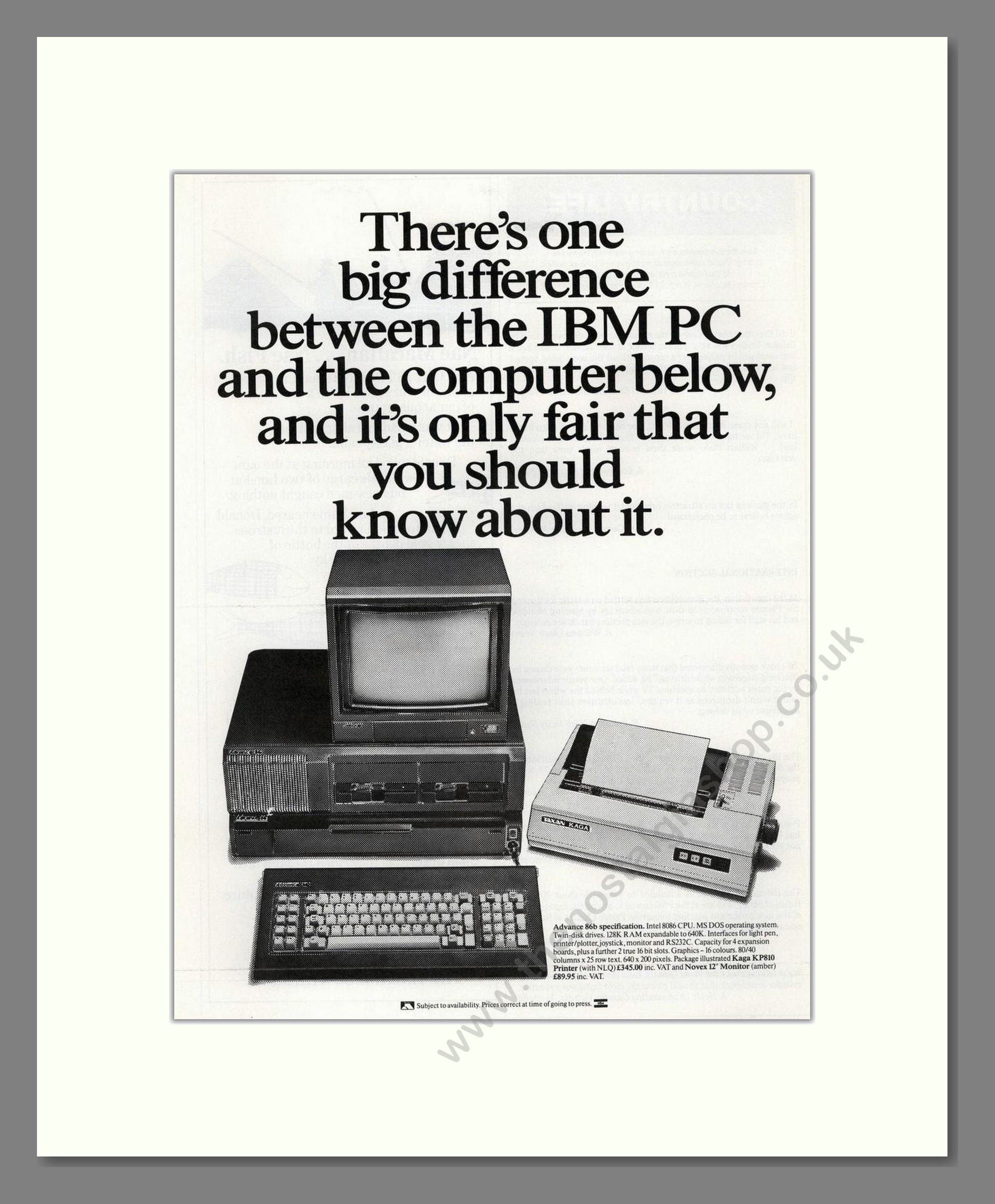 Advance PC - 86b Computer. Vintage Advert 1984 (ref AD68636)